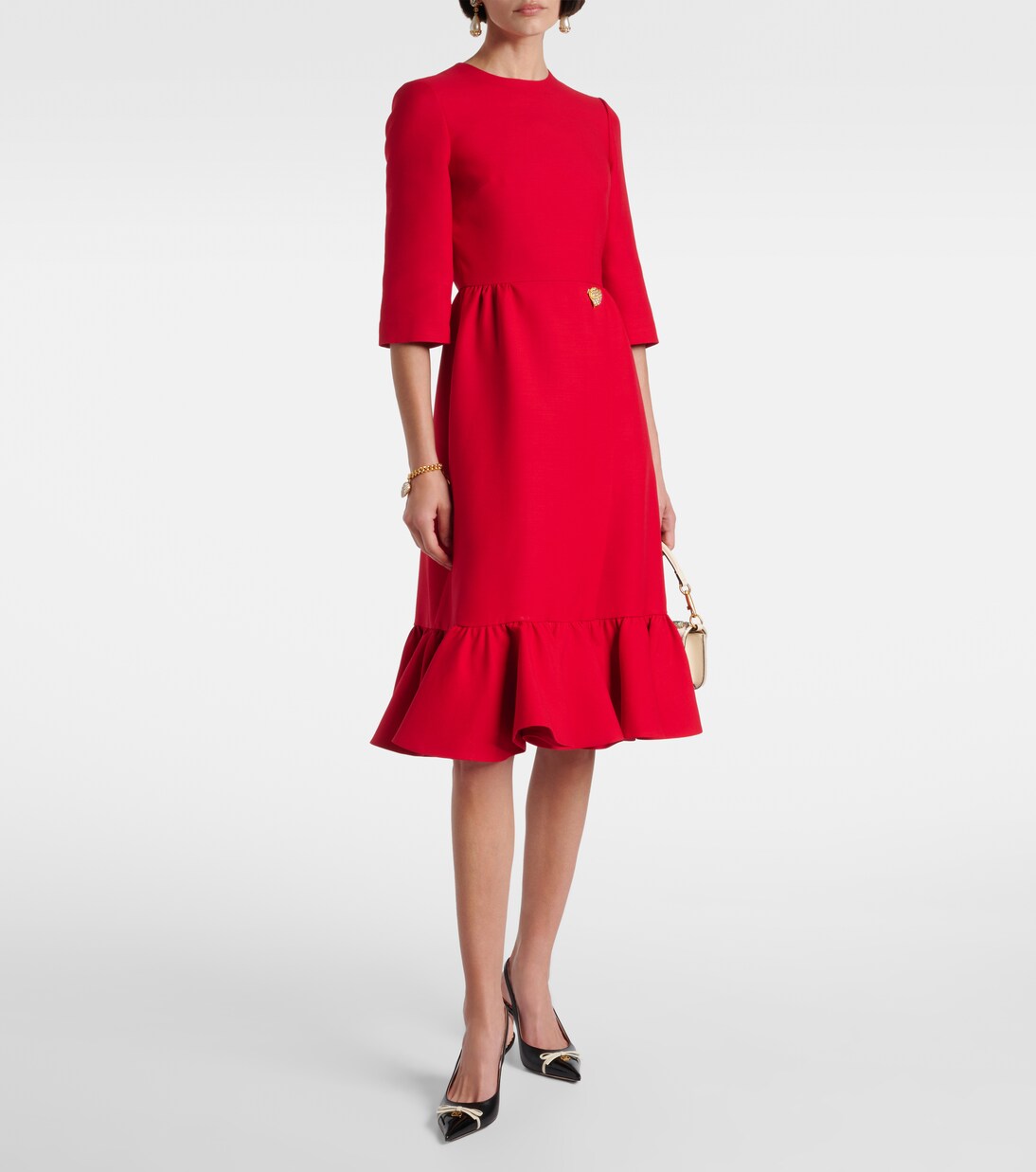 Crepe Couture embellished ruffled midi dress | Valentino