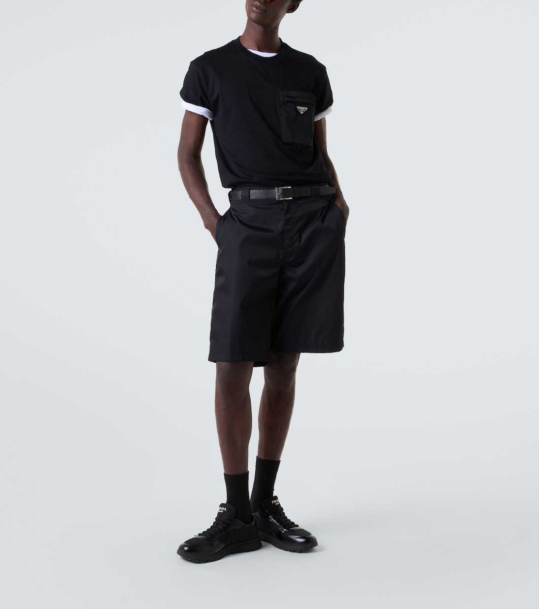 Logo leather-trimmed sneakers | Prada