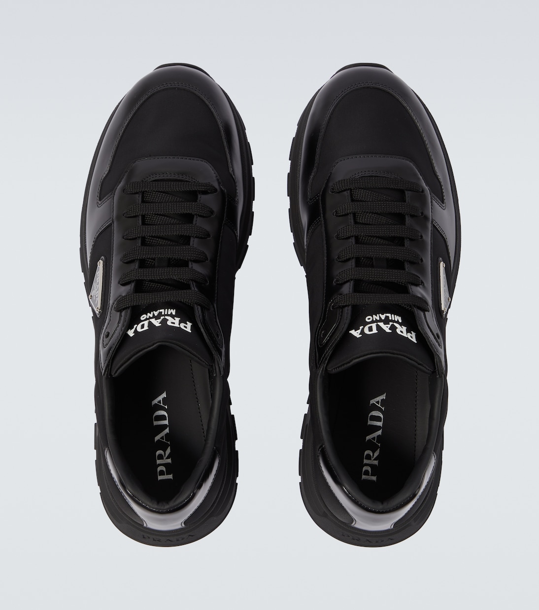 Logo leather-trimmed sneakers | Prada