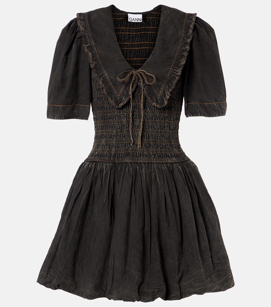 Bow-detail denim minidress | Ganni