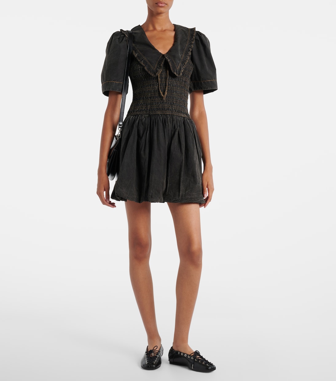 Bow-detail denim minidress | Ganni