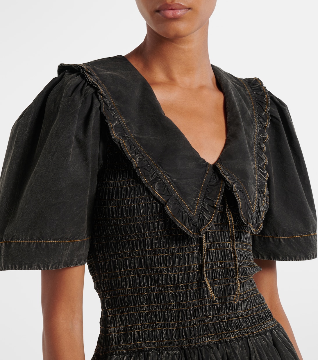 Bow-detail denim minidress | Ganni