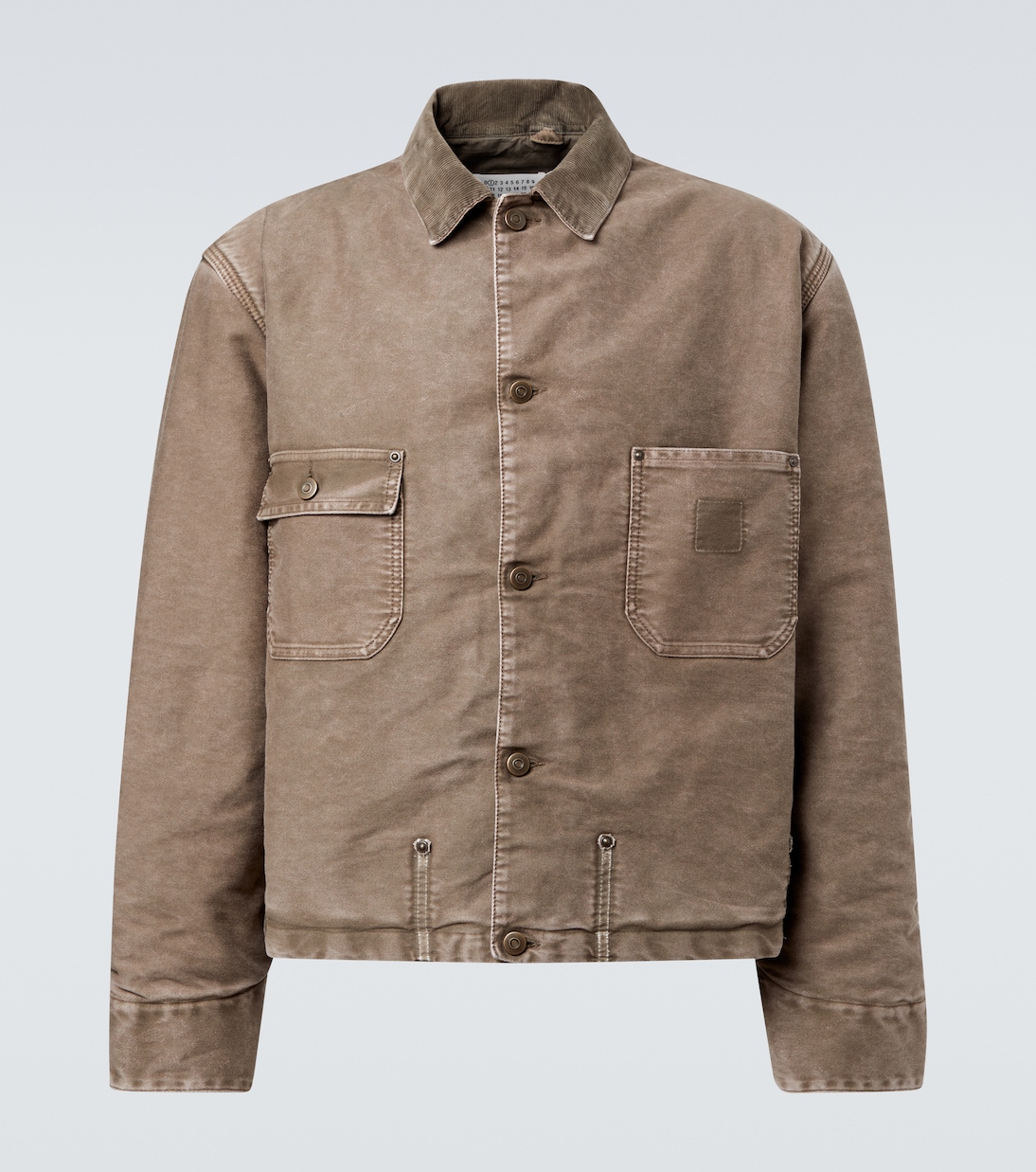 Corduroy-trimmed distressed denim jacket | Maison Margiela