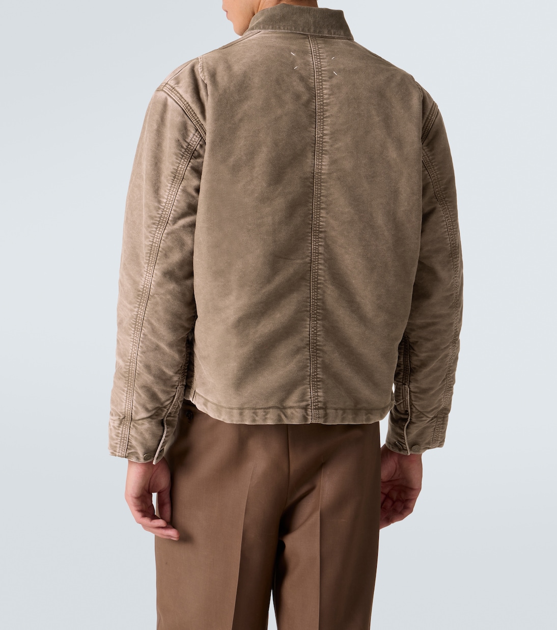 Corduroy-trimmed distressed denim jacket | Maison Margiela