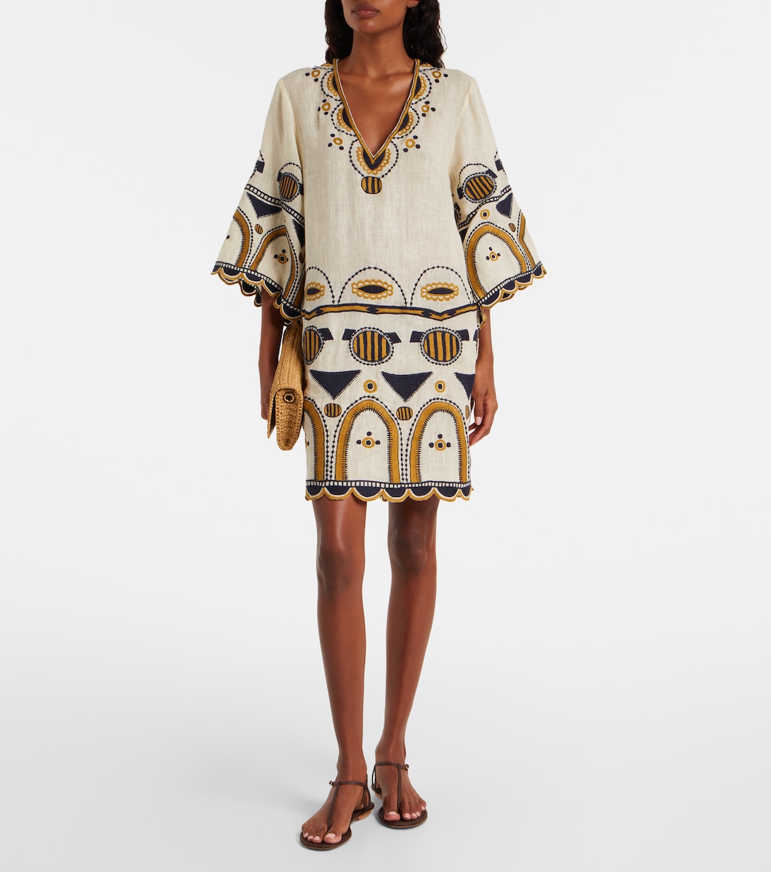 Besticktes Minikleid Medallion aus Leinen | Eres