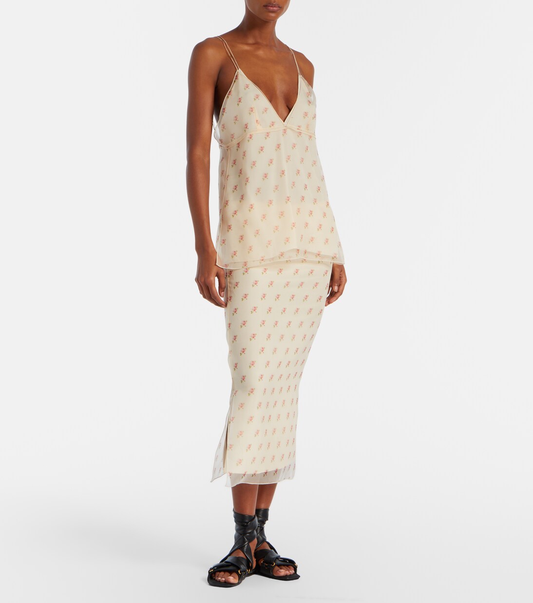 Sydni floral silk organza slip skirt | Khaite