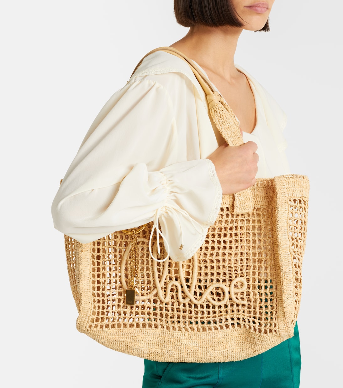 Tote Summer Banana Medium East-West de rafia | Chloé