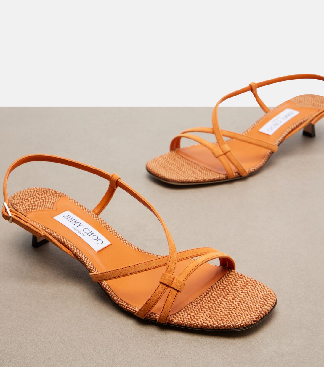 Farris raffia-trimmed leather sandals | Jimmy Choo