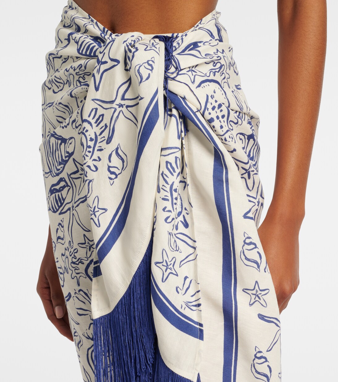 Fringed printed linen-blend beach cover-up | Simkhai