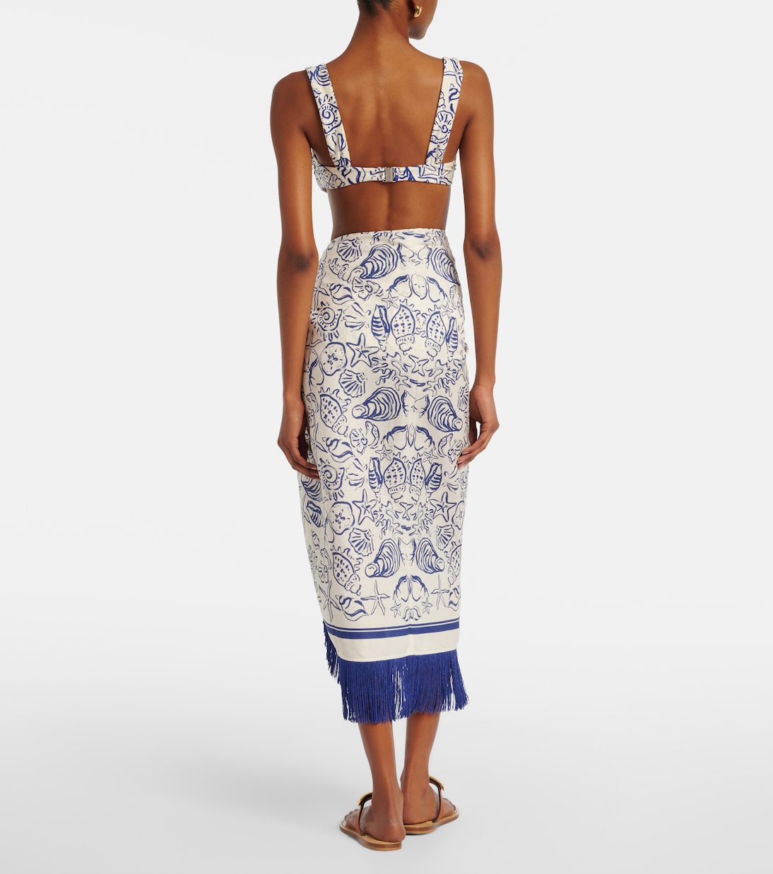 Fringed printed linen-blend beach cover-up | Simkhai