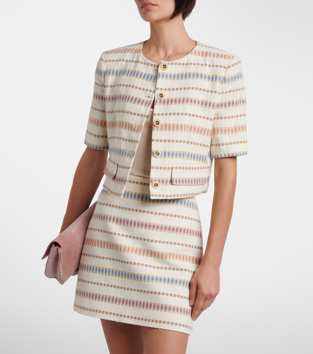 Orville striped cropped cotton-blend jacket | Veronica Beard