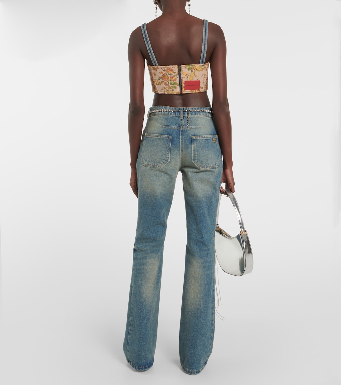 Floral cropped denim bustier top | Alessandra Rich