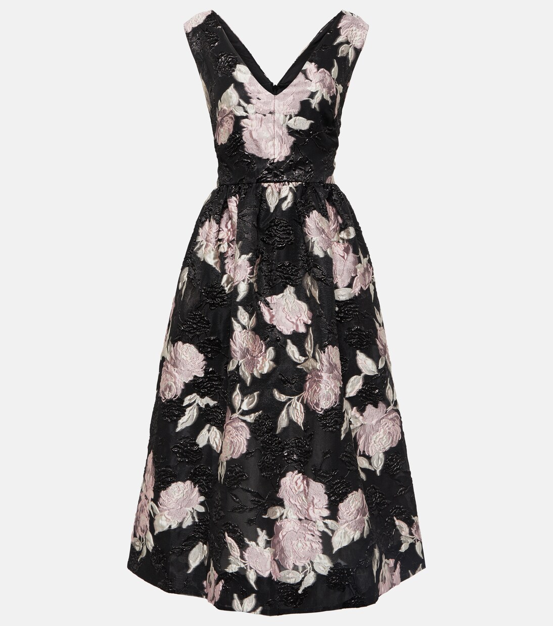 Robe midi en jacquard à fleurs | Monique Lhuillier