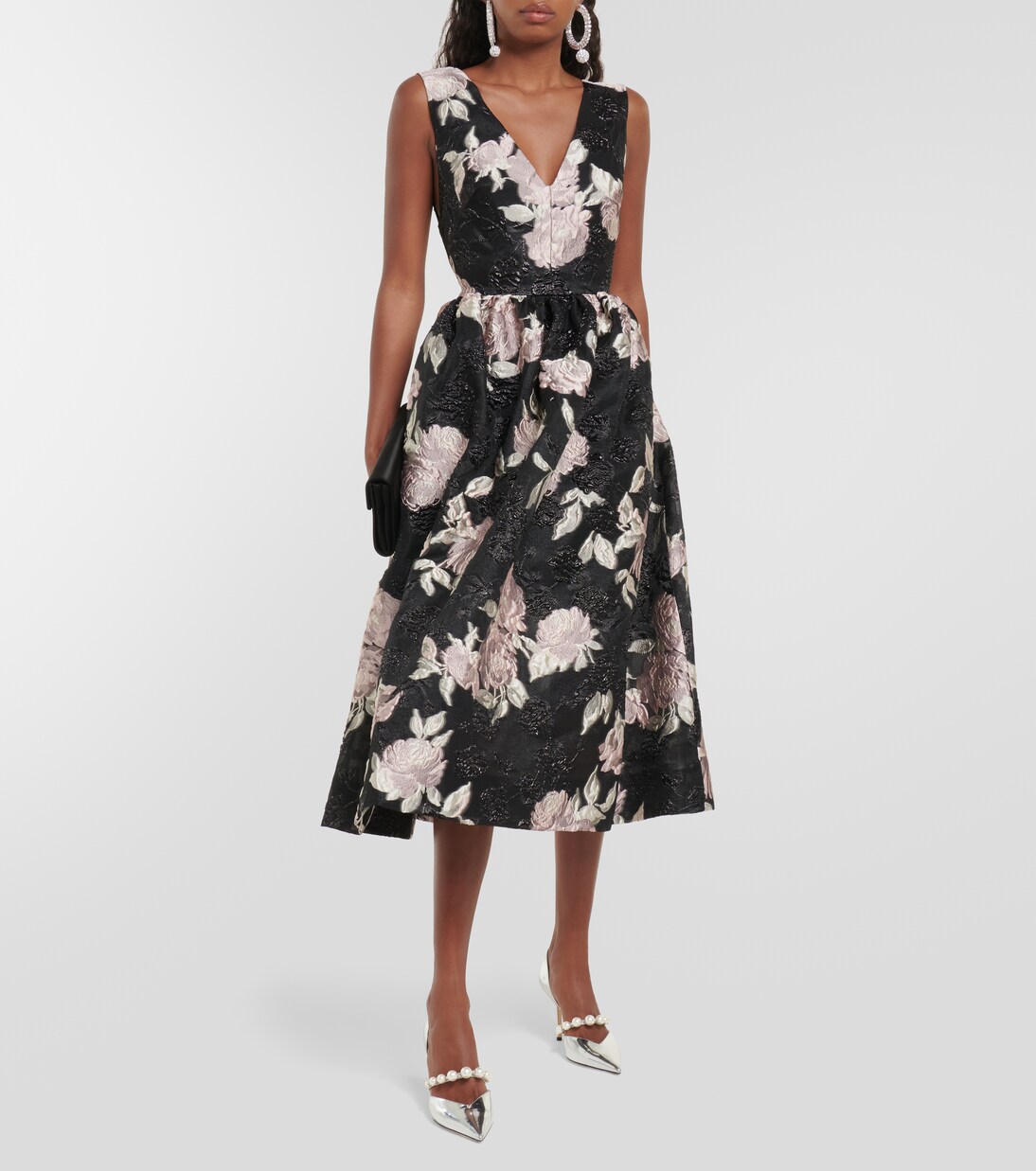 Robe midi en jacquard à fleurs | Monique Lhuillier