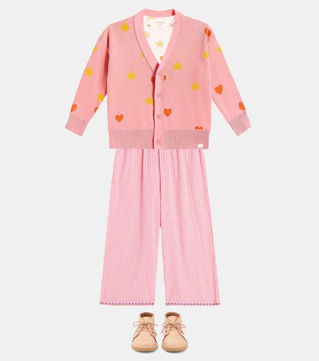 Hearts Stars jacquard cotton cardigan | Tinycottons