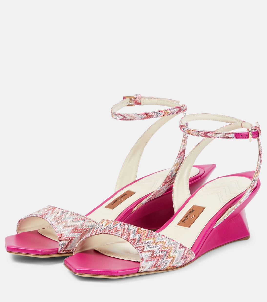 Wedge-Sandalen aus Leder mit Häkelstrick | Missoni