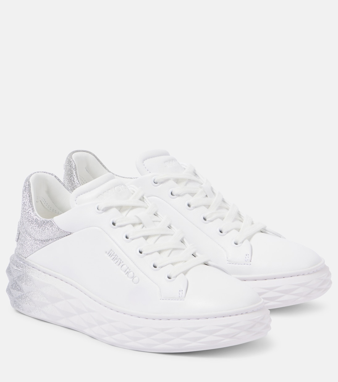 Diamond Maxi/F II glitter leather sneakers | Jimmy Choo