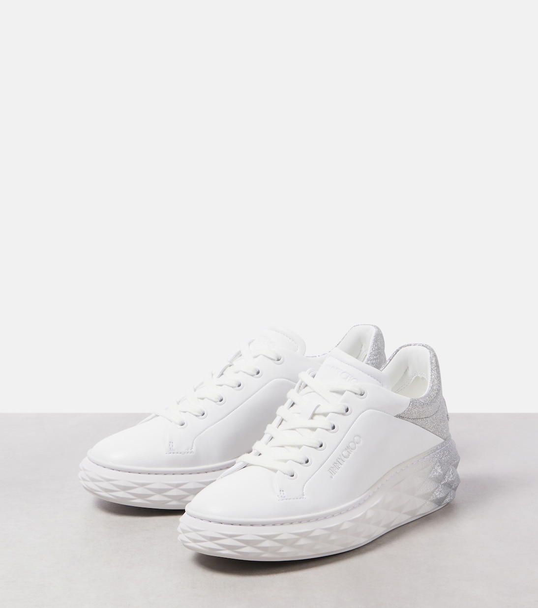 Diamond Maxi/F II glitter leather sneakers | Jimmy Choo