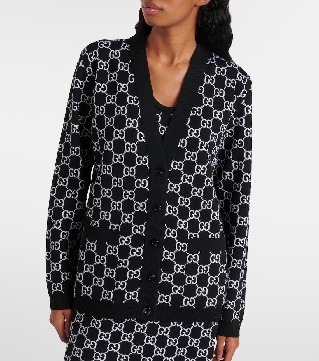 Cárdigan de mezcla de lana con GG en jacquard | Gucci