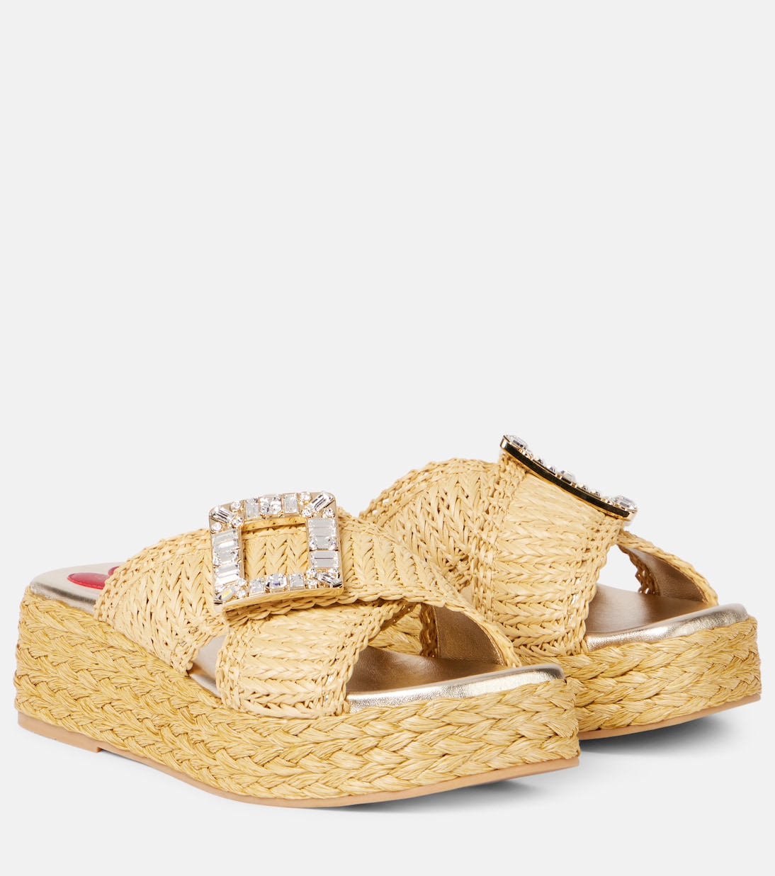 Embellished raffia espadrille slides | Roger Vivier