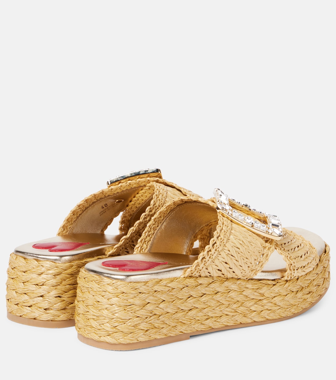 Embellished raffia espadrille slides | Roger Vivier
