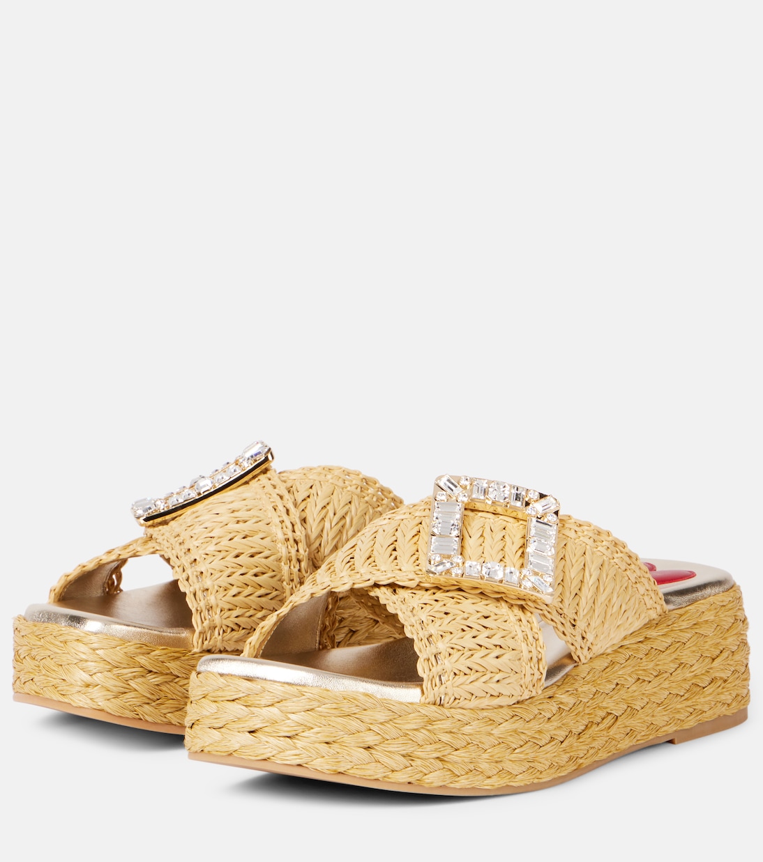 Embellished raffia espadrille slides | Roger Vivier