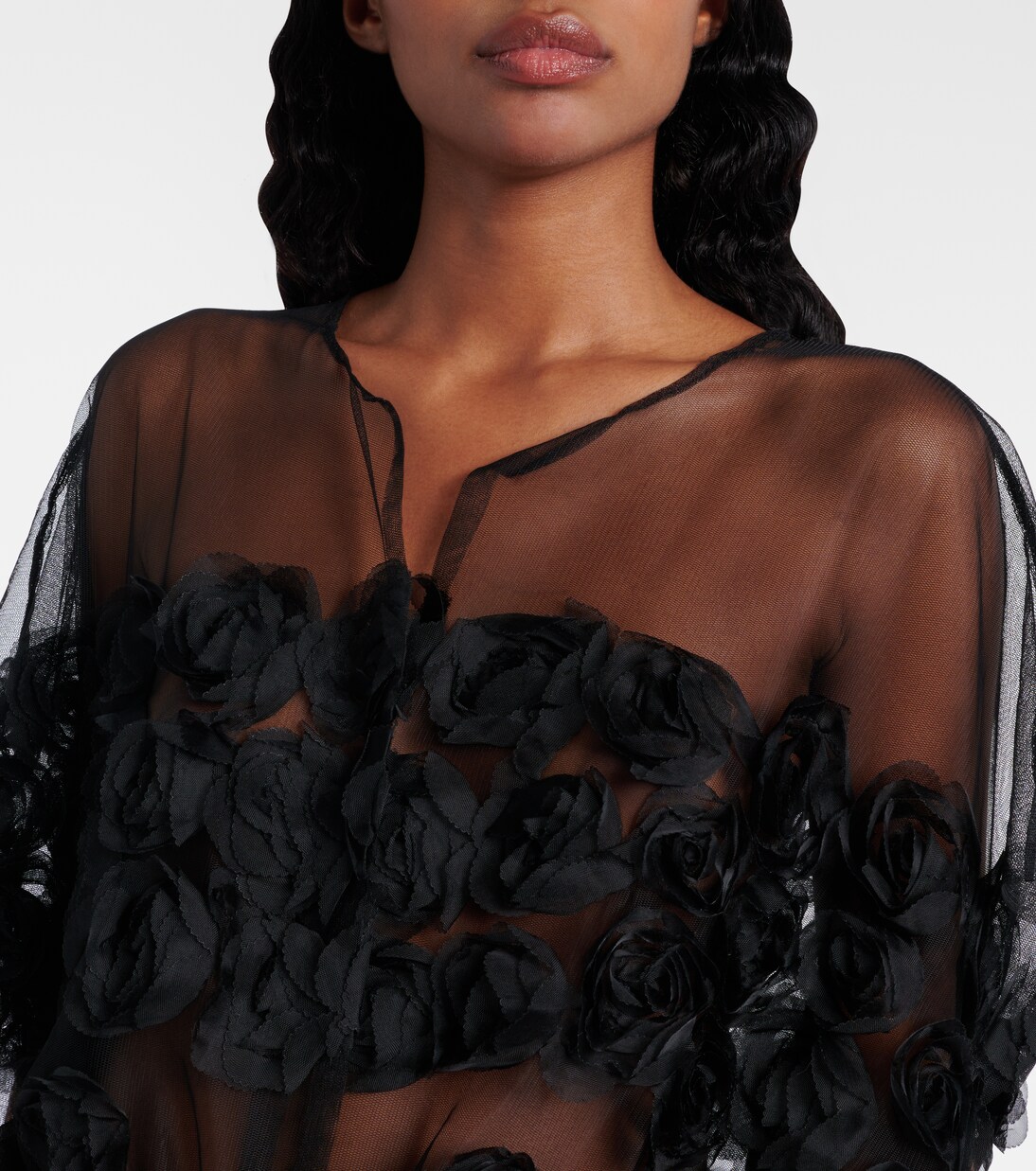 Floral-appliqué belted tulle minidress | Norma Kamali