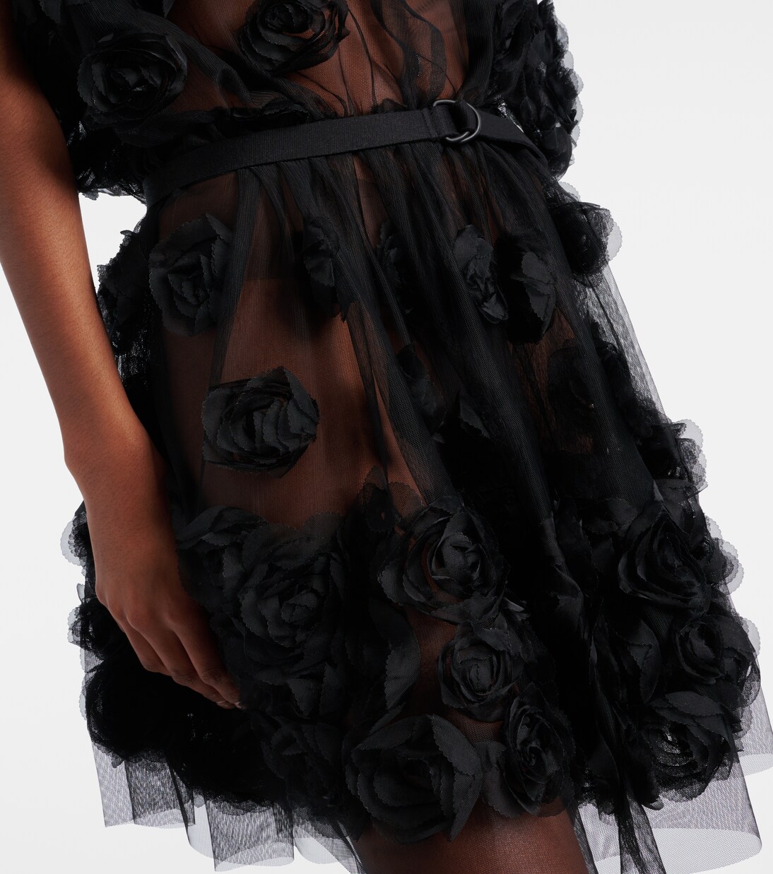 Floral-appliqué belted tulle minidress | Norma Kamali