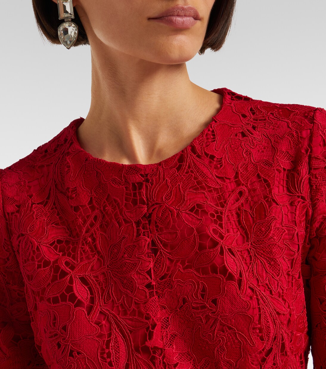 Vestido midi de encaje con cinturón | Monique Lhuillier