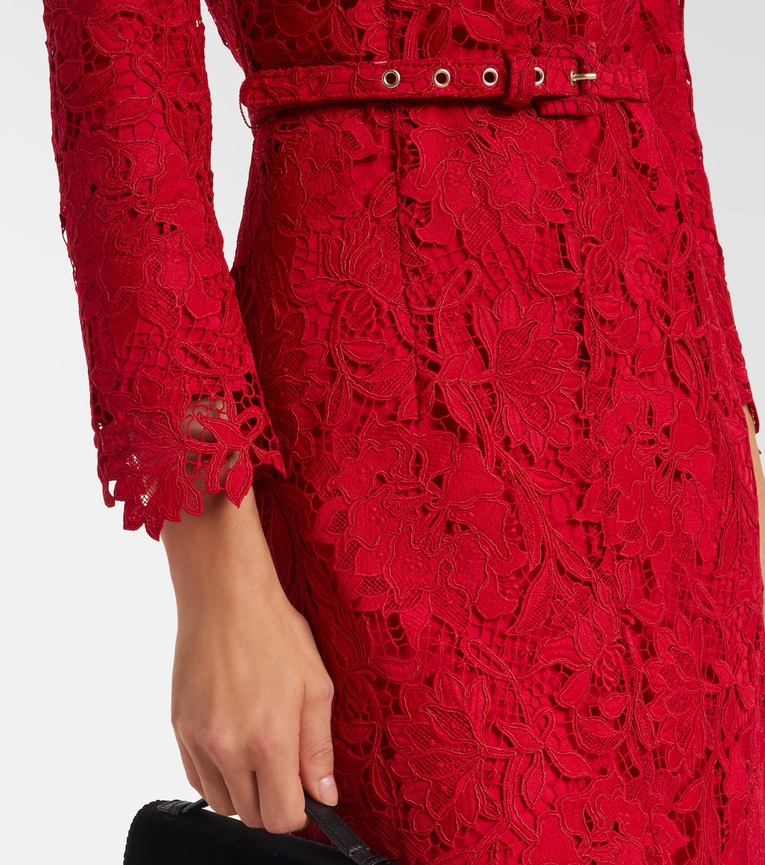 Vestido midi de encaje con cinturón | Monique Lhuillier