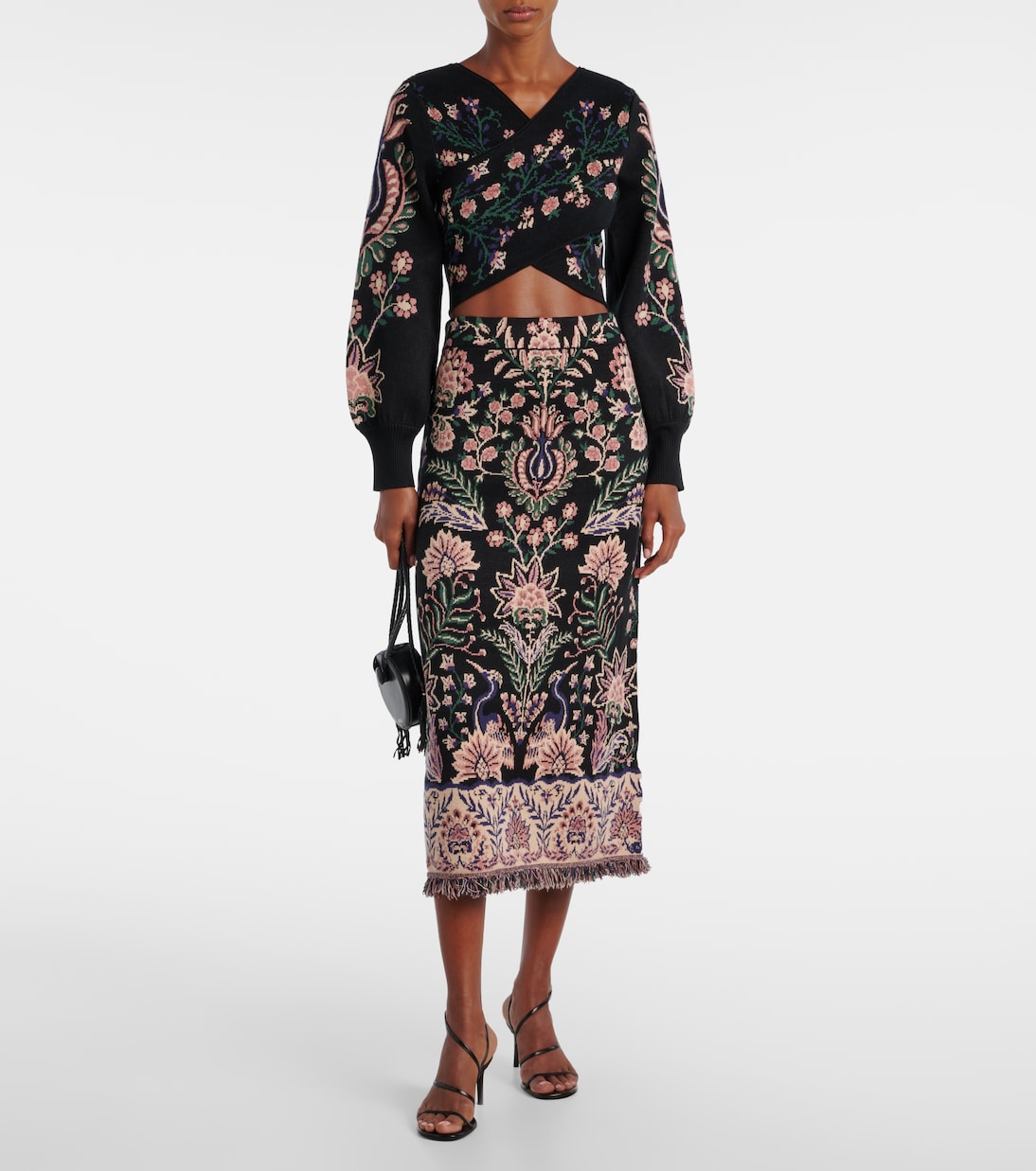 Marvelous Garden fringed high-rise midi skirt | Farm Rio