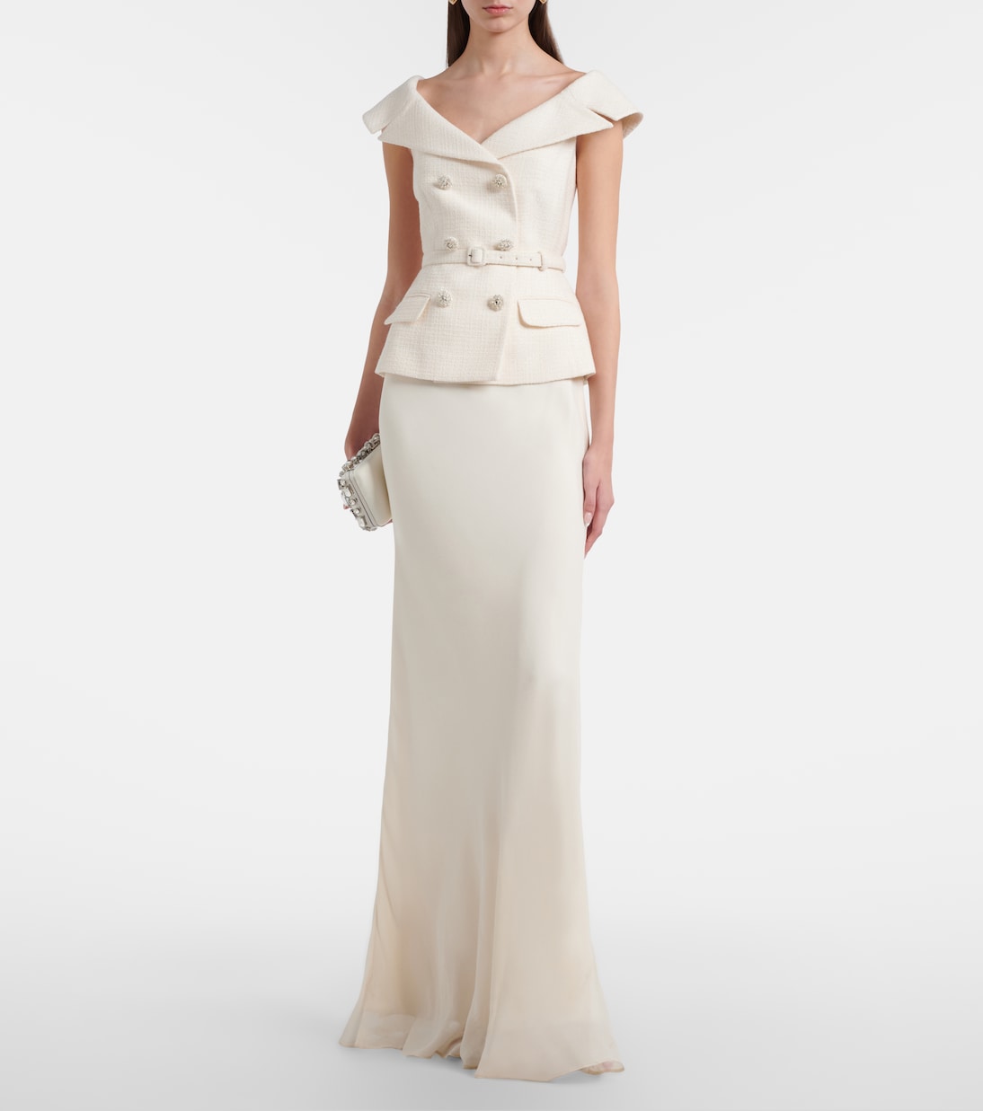 Robe aus Bouclé und Georgette mit Kristallen | Self-Portrait