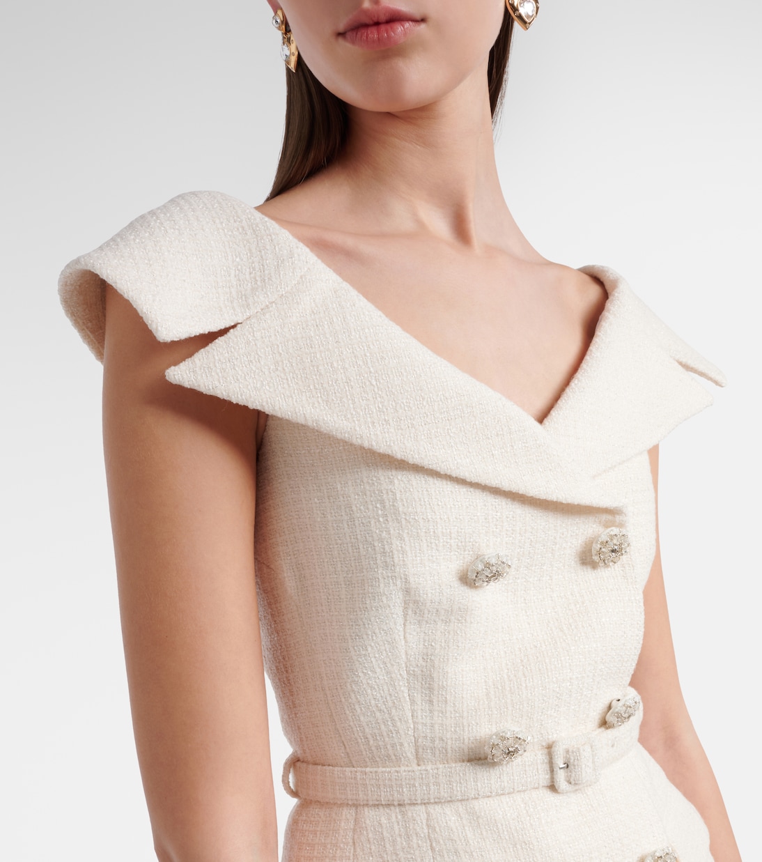 Robe aus Bouclé und Georgette mit Kristallen | Self-Portrait