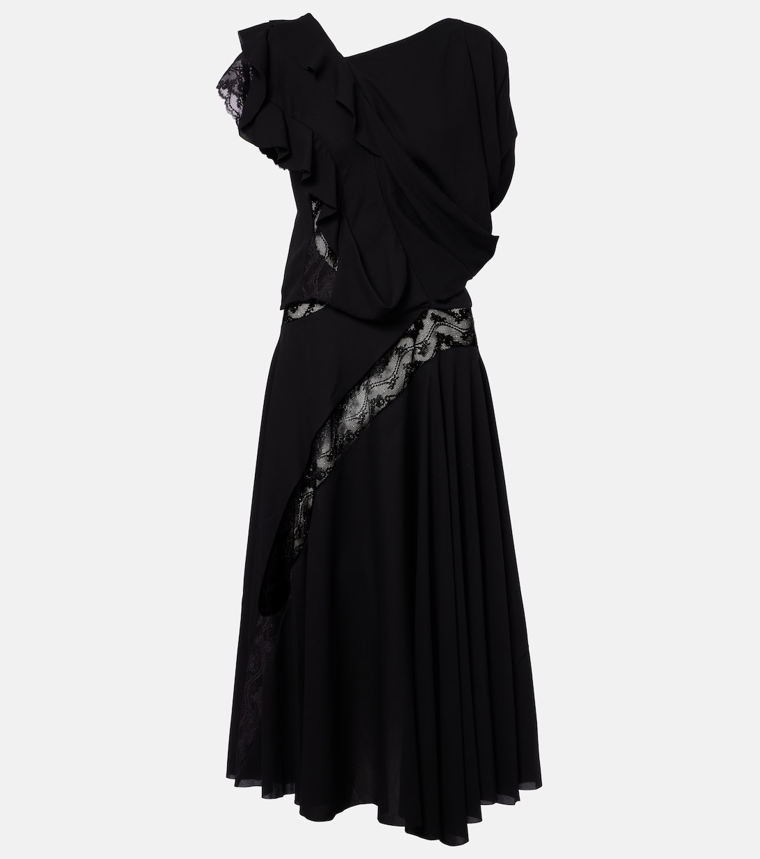 Asymmetric lace-trimmed midi dress | Junya Watanabe