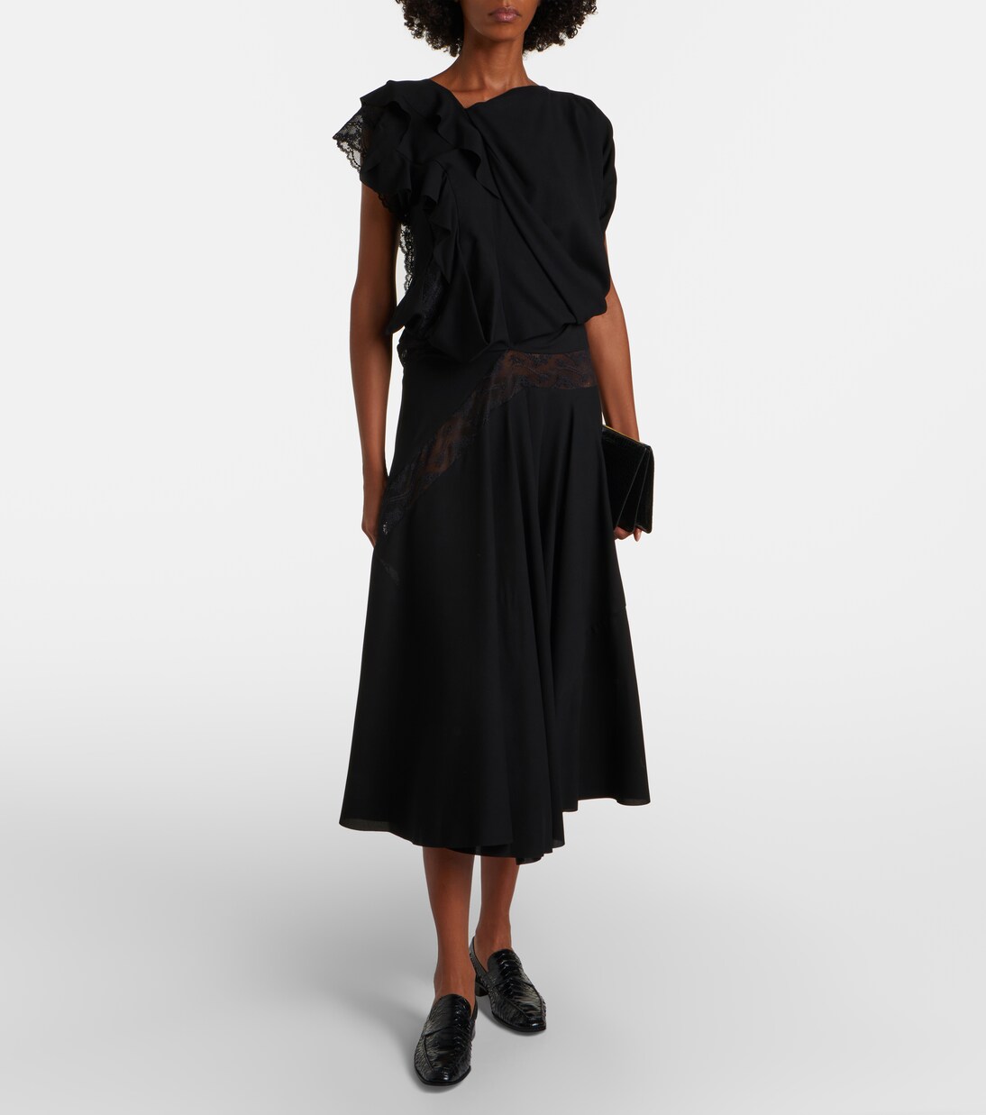 Asymmetric lace-trimmed midi dress | Junya Watanabe