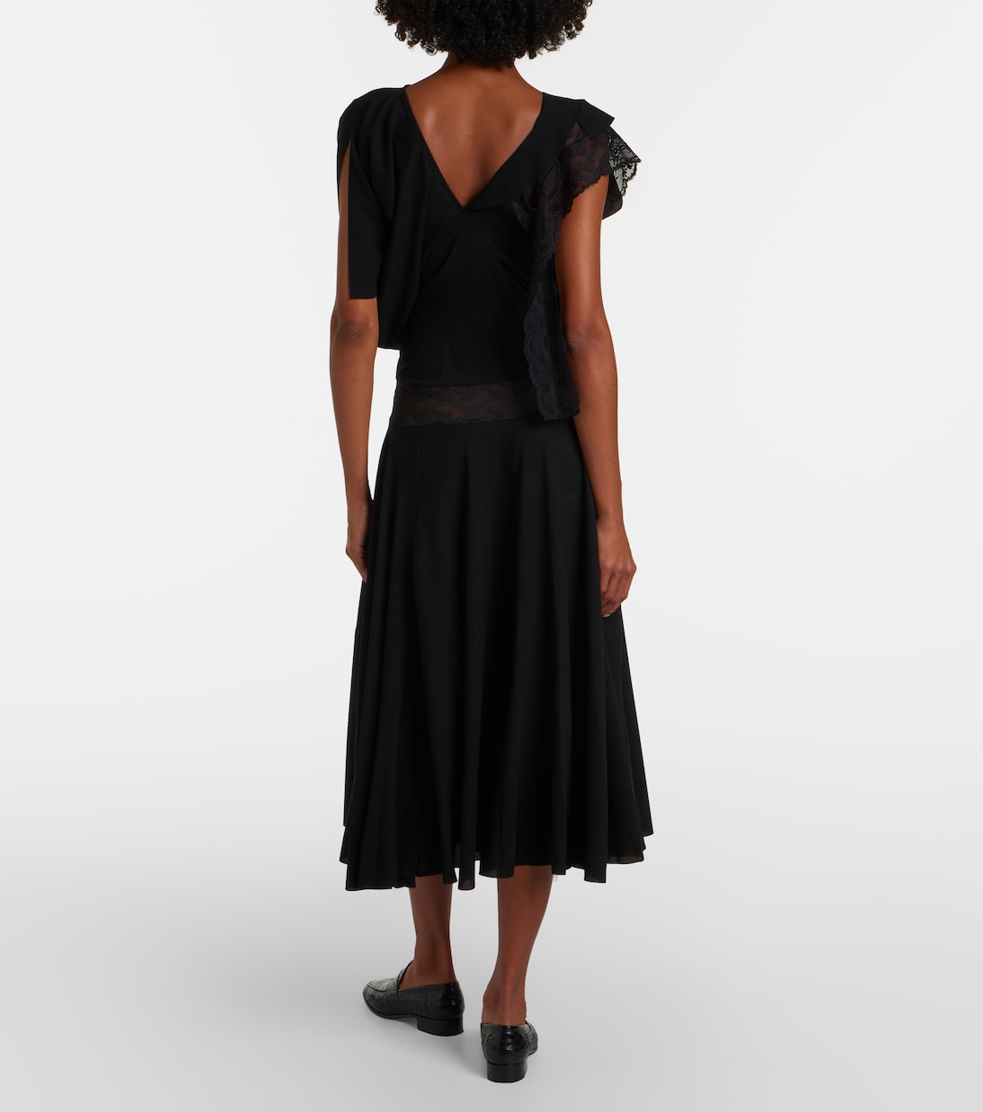 Asymmetric lace-trimmed midi dress | Junya Watanabe