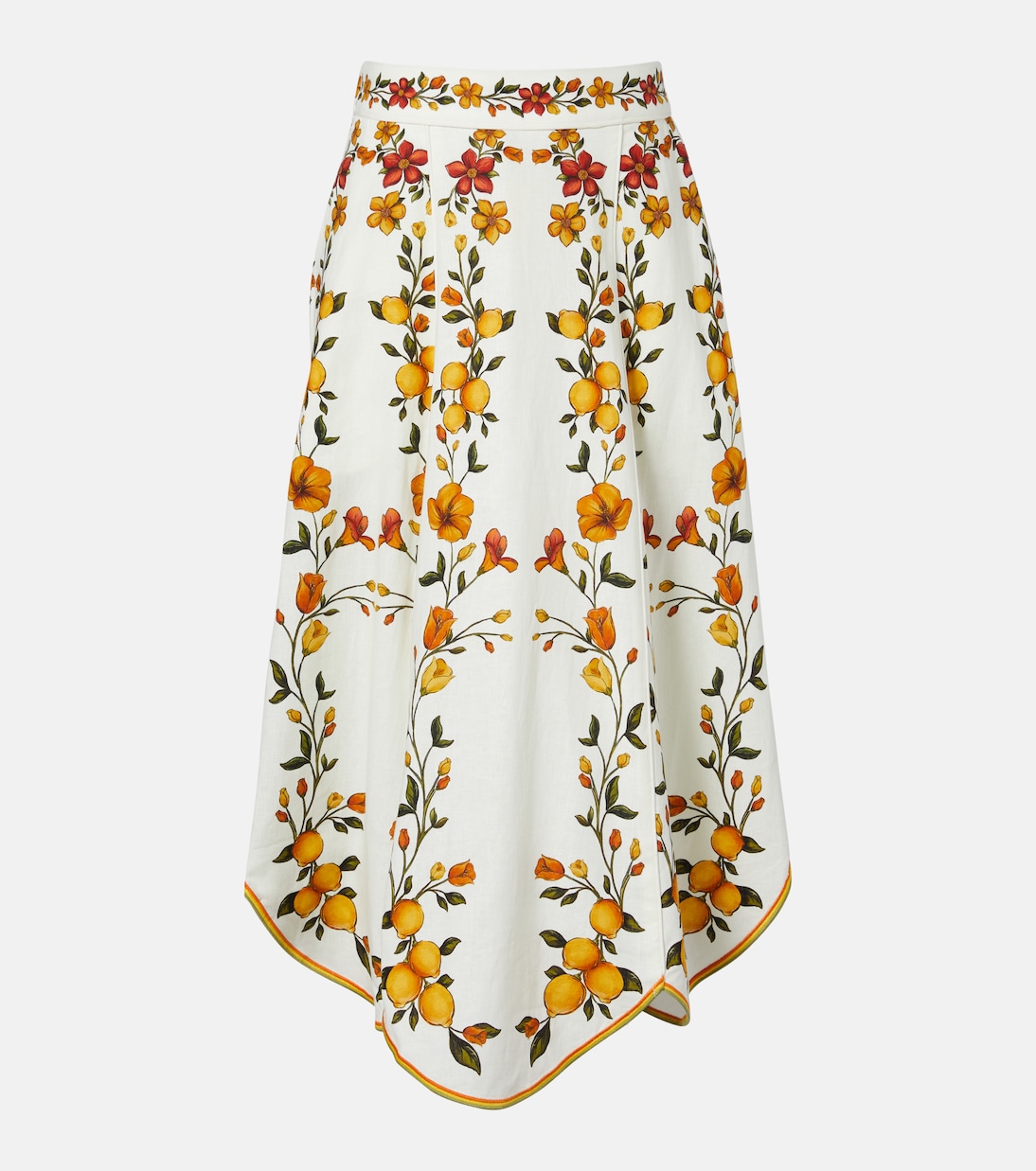Lemon Bouquet linen-blend midi skirt | Farm Rio