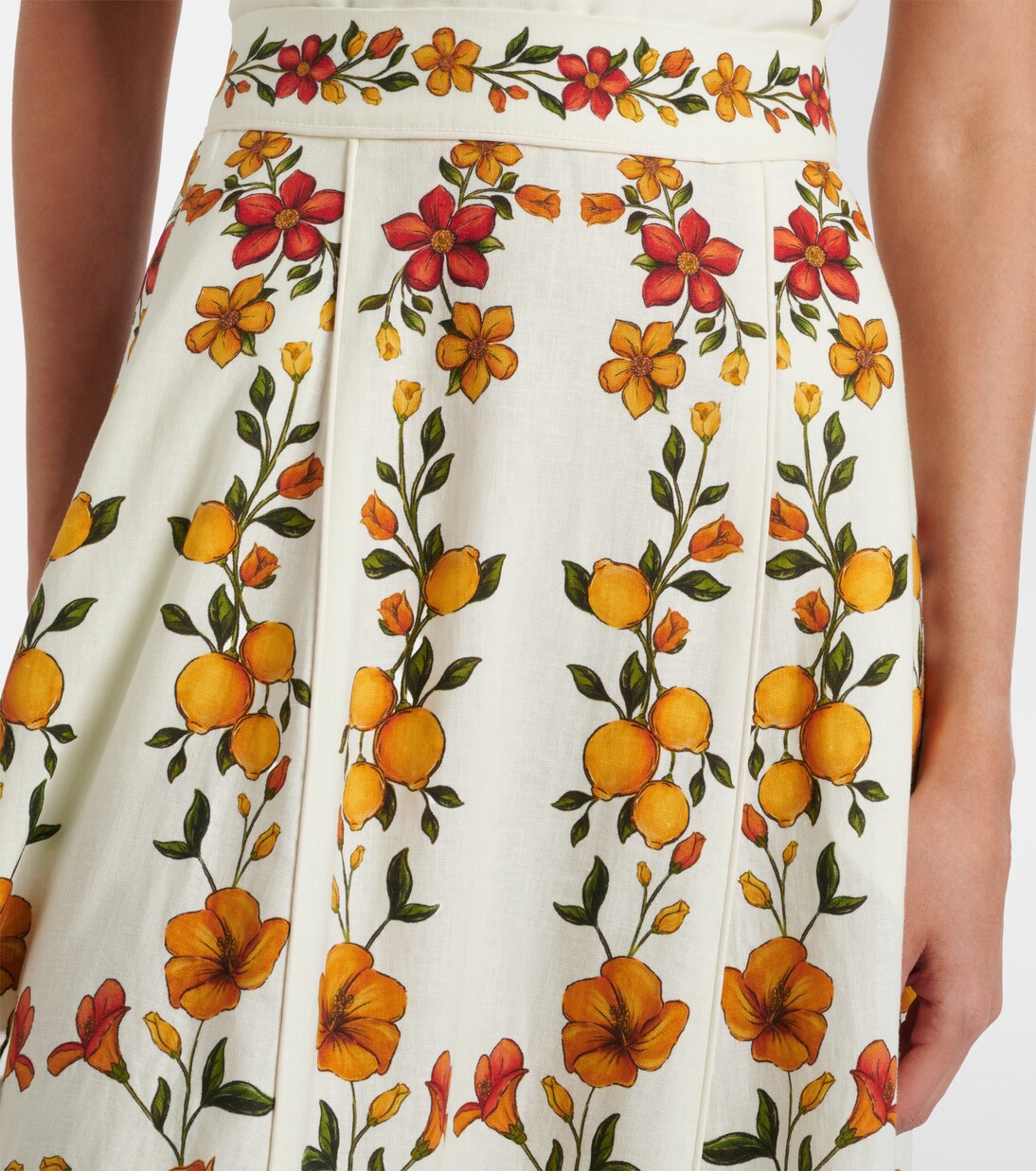 Lemon Bouquet linen-blend midi skirt | Farm Rio