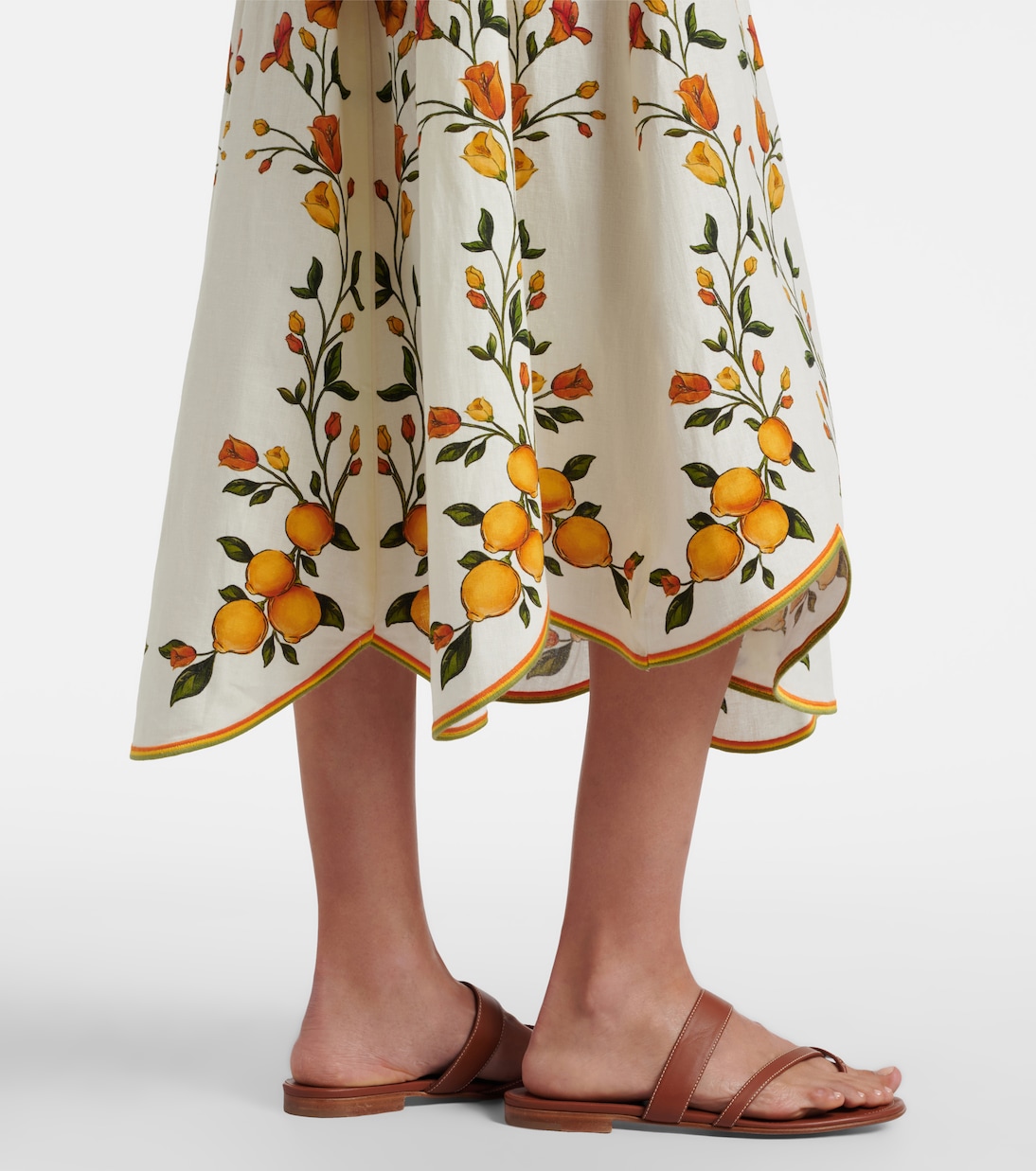 Lemon Bouquet linen-blend midi skirt | Farm Rio