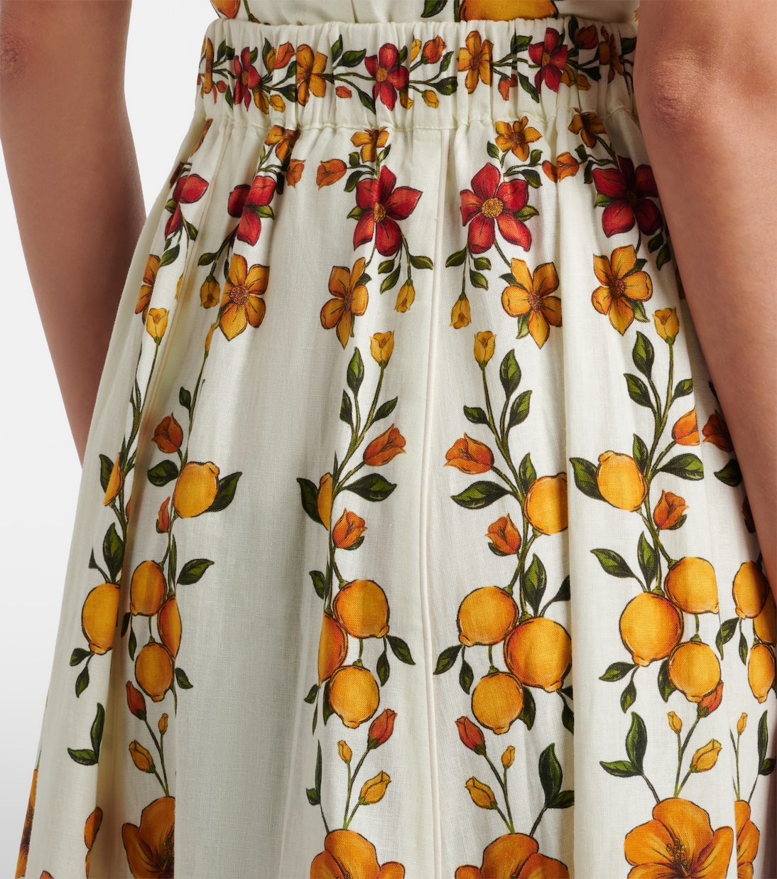 Lemon Bouquet linen-blend midi skirt | Farm Rio