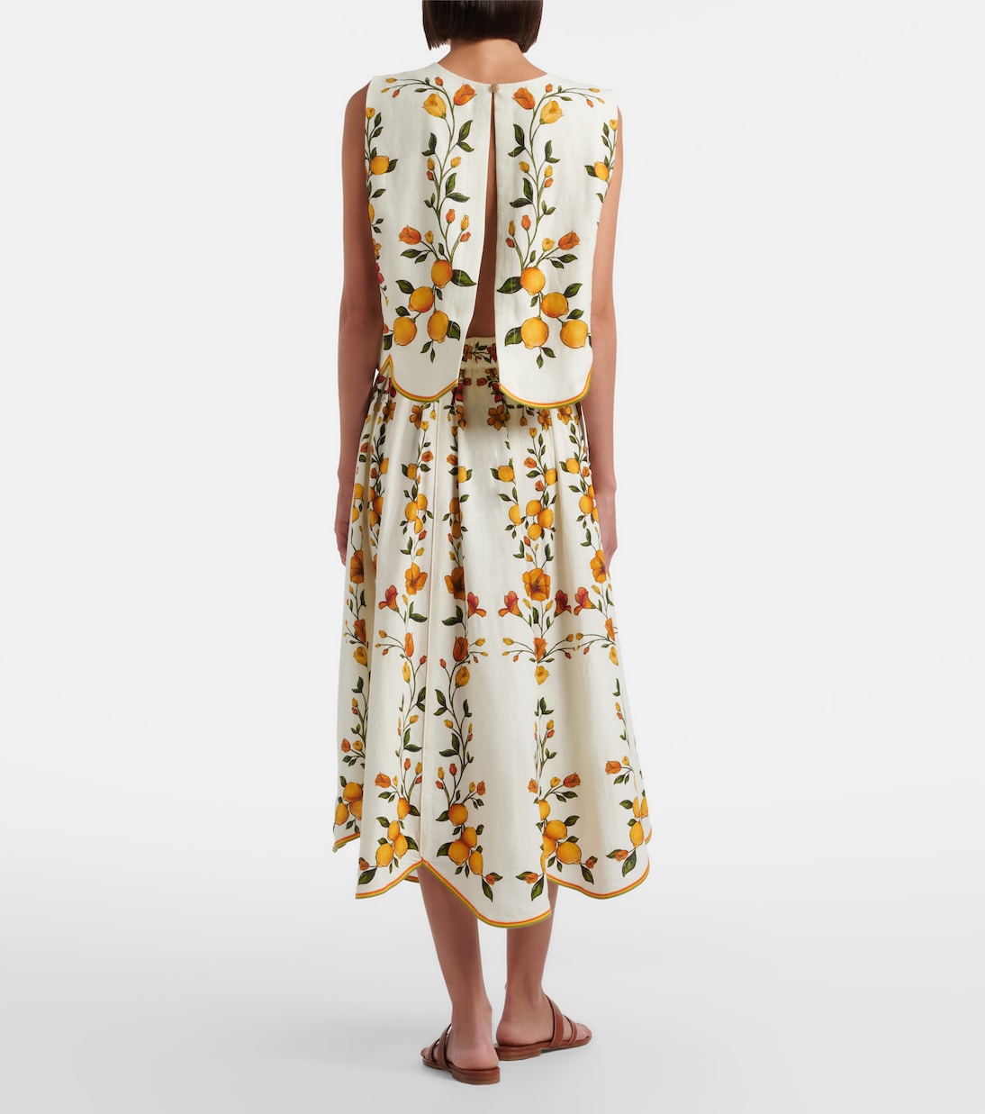 Lemon Bouquet linen-blend midi skirt | Farm Rio