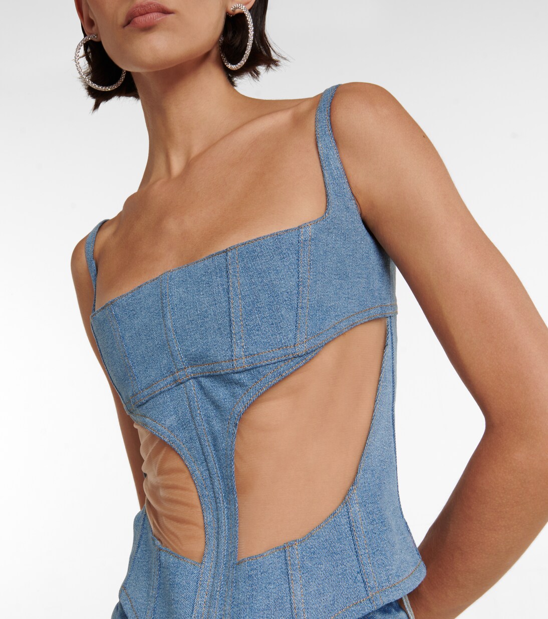 Top aus Denim und Mesh | Mugler