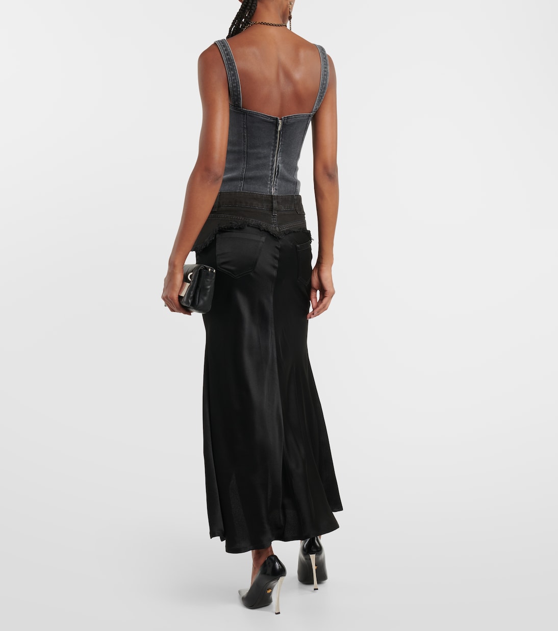Denim-trimmed satin maxi skirt | Blumarine