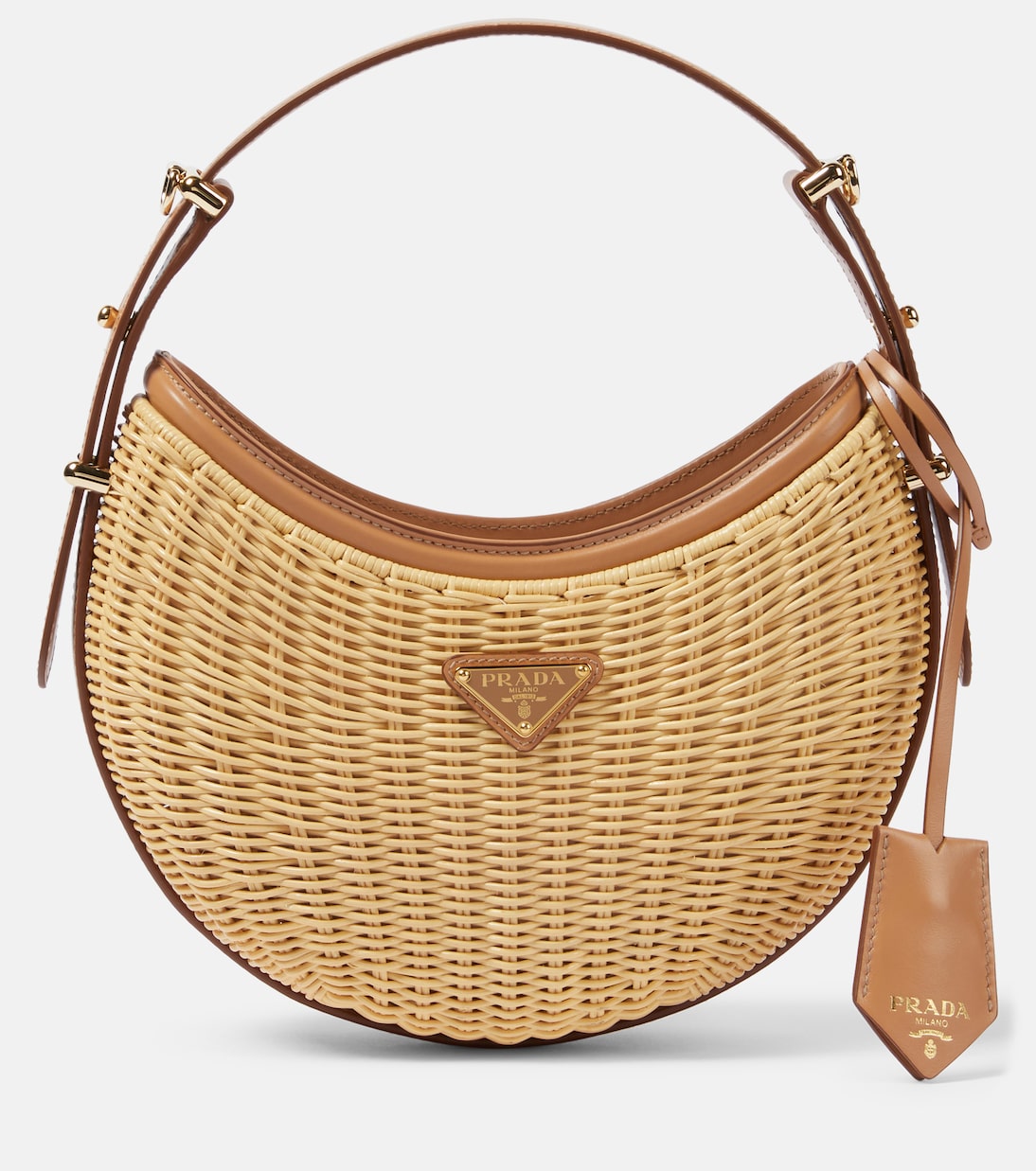 Arqué woven leather-trimmed shoulder bag | Prada