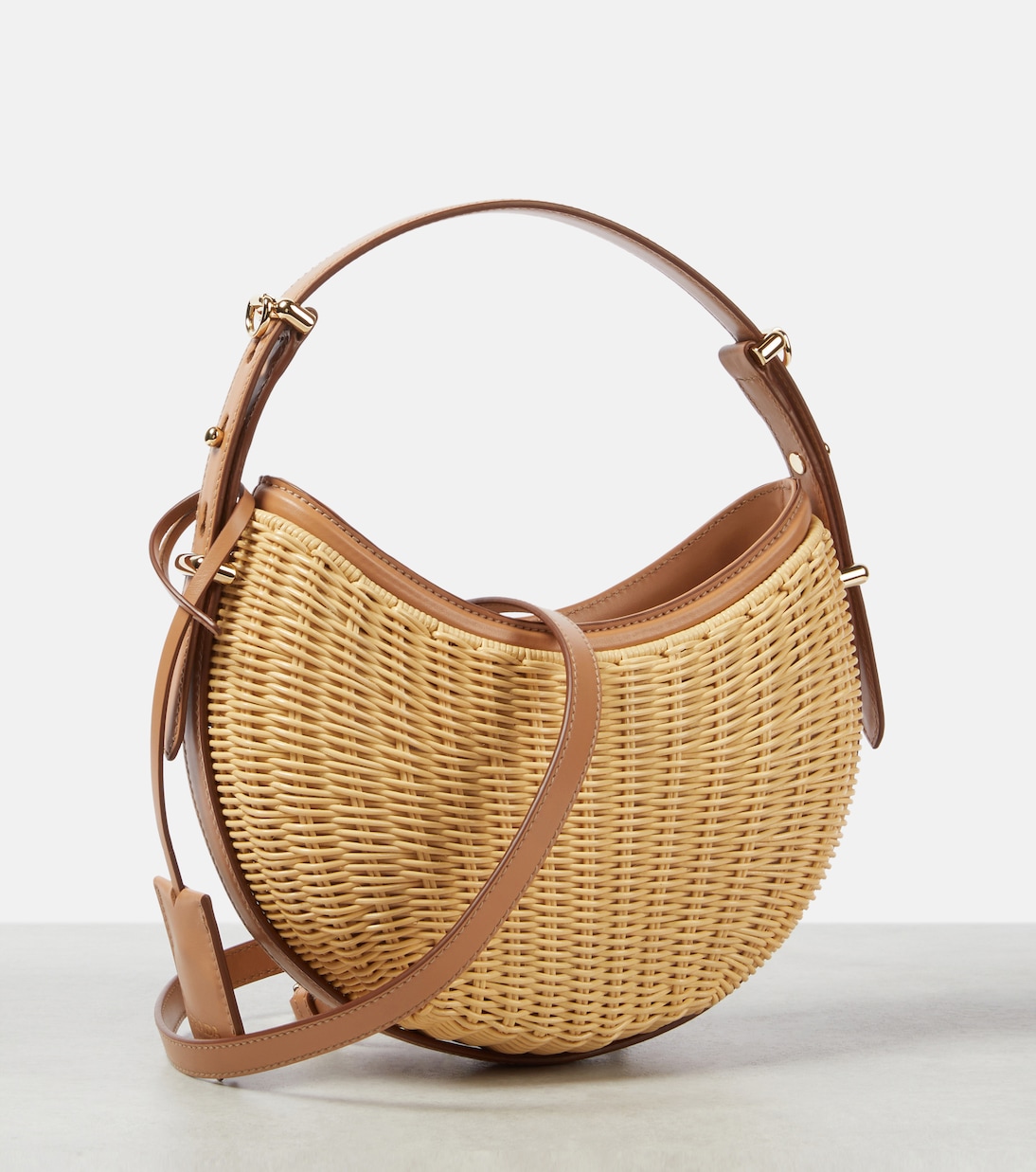 Arqué woven leather-trimmed shoulder bag | Prada