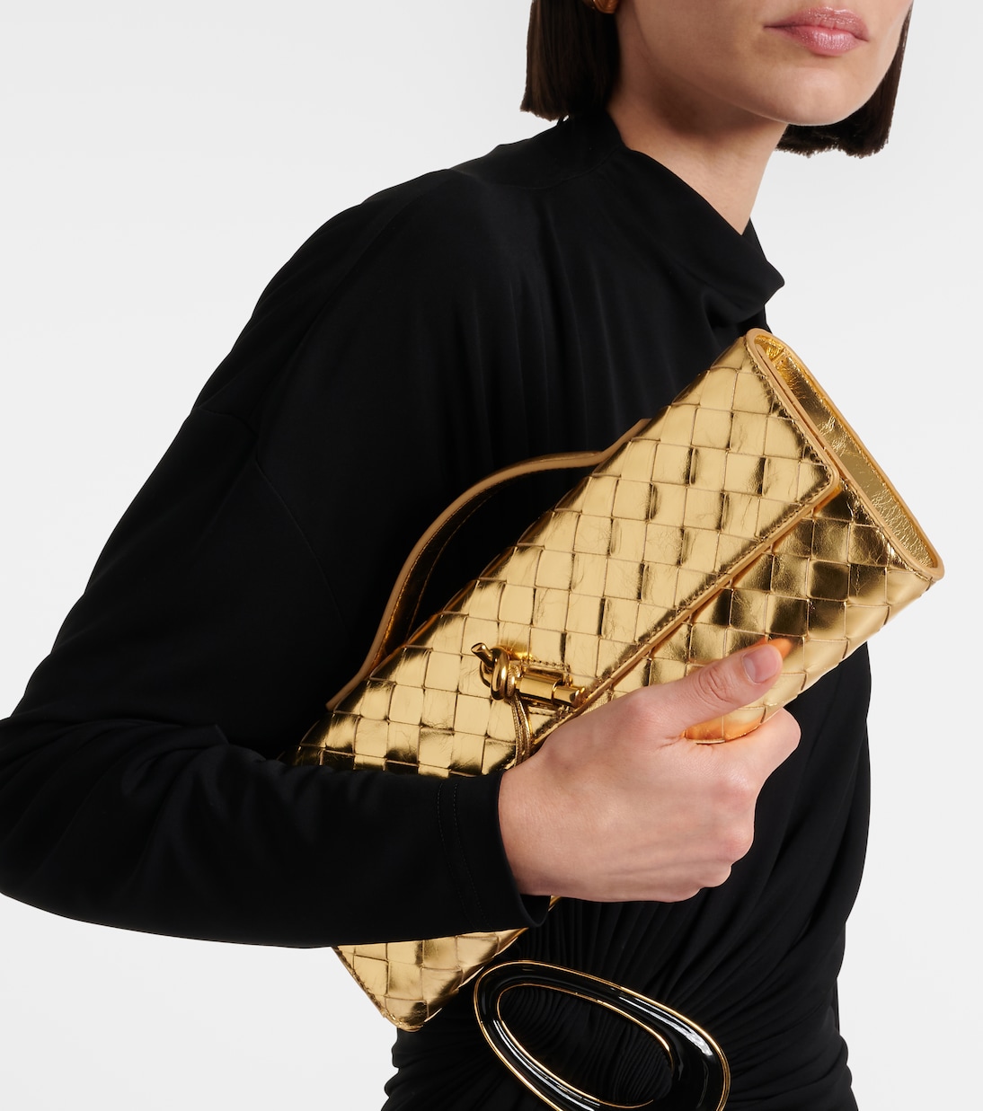 Pochette Andiamo Intrecciato en cuir métallisé | Bottega Veneta