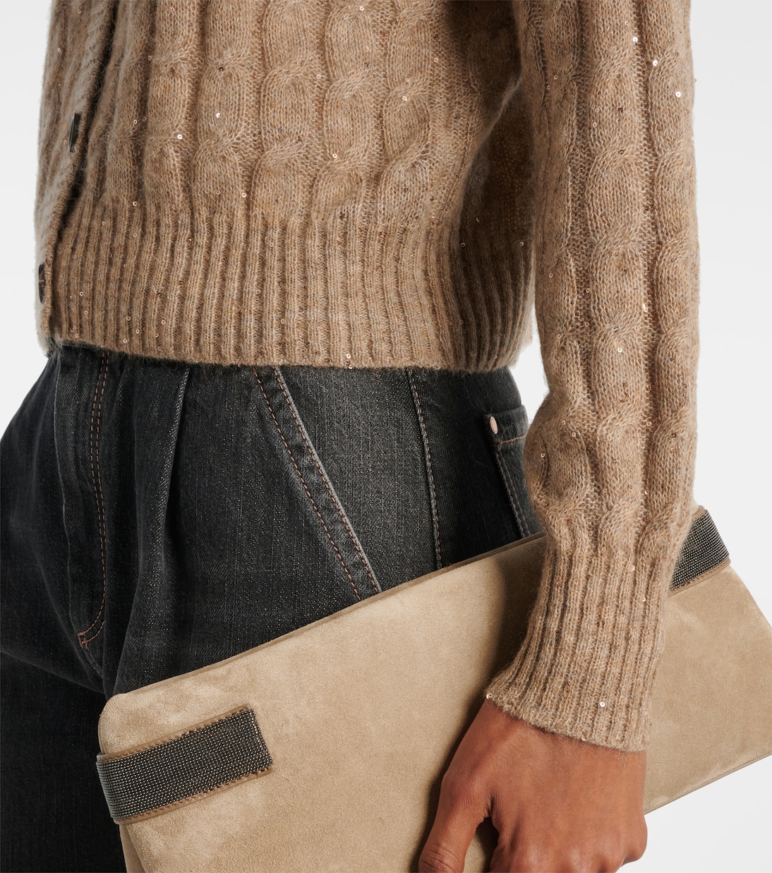 Cable-knit sequined cardigan | Brunello Cucinelli
