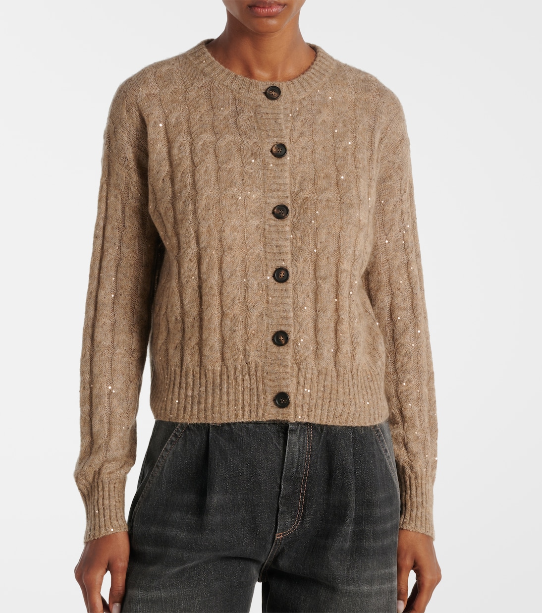 Cable-knit sequined cardigan | Brunello Cucinelli