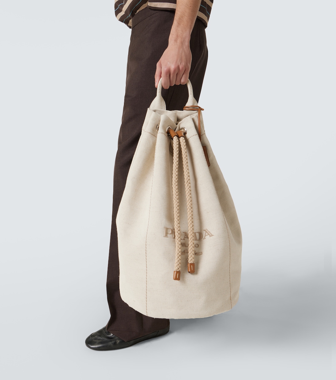 Logo embroidered canvas duffel bag | Prada