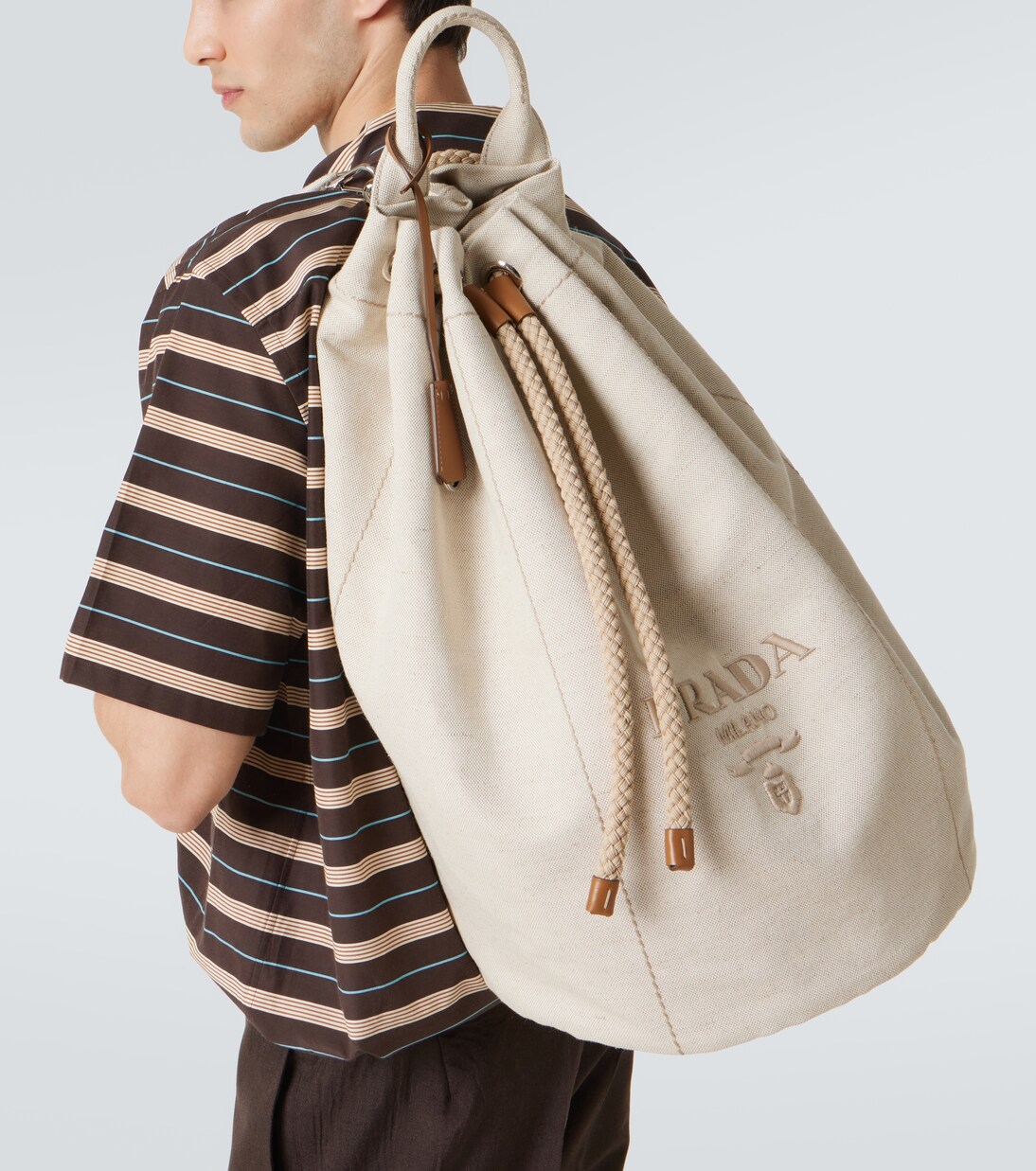 Logo embroidered canvas duffel bag | Prada